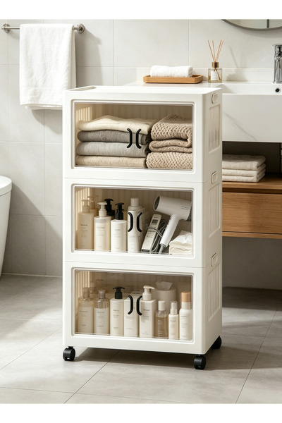 Generic 2 3 4 5 Tier Stackable Storage Cabinet with Wheels, White Plastic Fol...