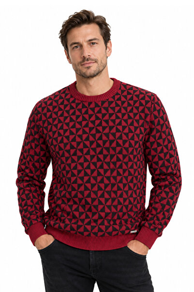 Pulltonic Men's Crew Neck Geometric Pattern Sweater