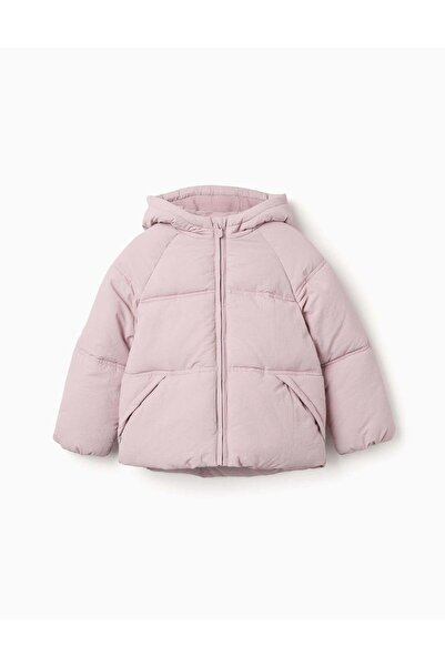 Ziddy Hooded Puffer Jacket With Polar Fleece Lining For Girls, Light Purple