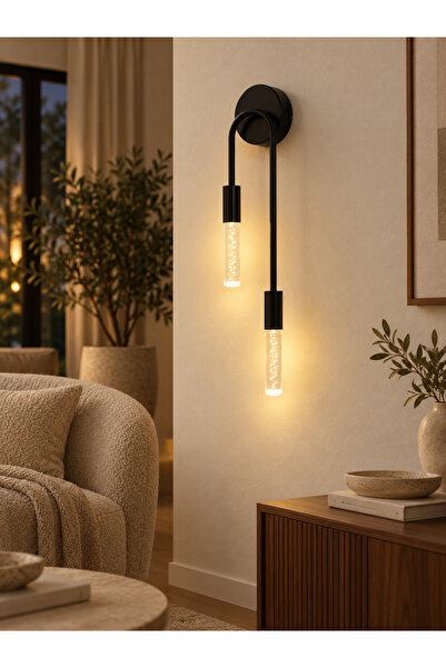 Elera Kabarcıklı Pleksi Mat Siyah 2’li LED Duvar Apliği 2x3W Günışığı 55 cm