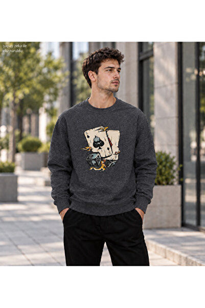 caddekombin Men's Playing Cards Ace and Dice Printed Crew Neck Casual Regular...