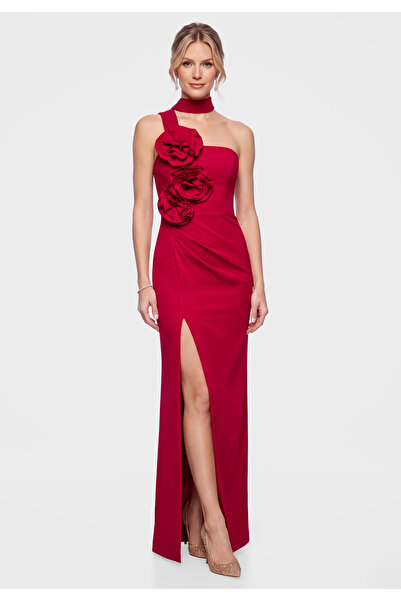 Larica Damen-Abendkleid, Maxi, Figurbetont, Asymmetrischer Ausschnitt LA-OM-D...