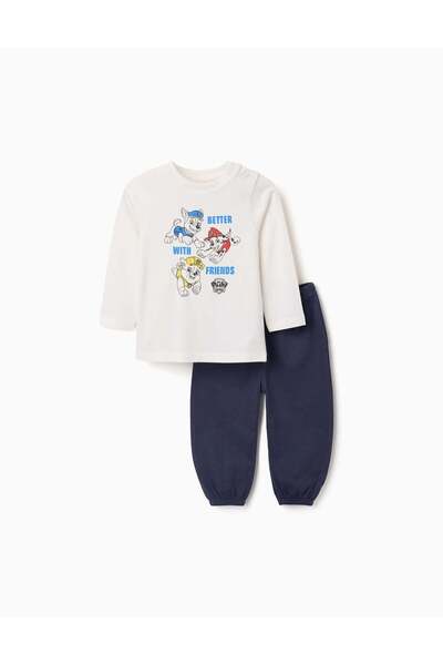 Ziddy Long Sleeve Pyjamas With Paw Patrol Print For Baby Boys, White/Blue