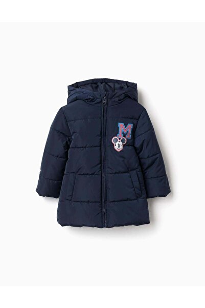 Ziddy Hooded Padded Jacket With Mickey For Babies And Boys, Navy Blue