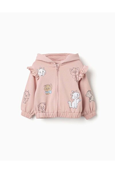 Ziddy Hooded Brushed Jacket With The Aristocats Prints For Baby Girls, Pink