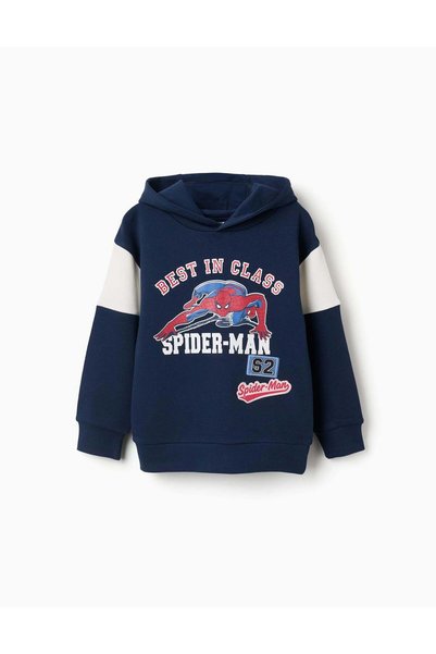 Ziddy Boys' Navy Blue Cotton Hooded Sweatshirt with Front Print