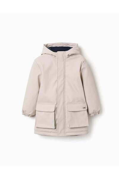 Ziddy Hooded Padded Parka With Front Pockets For Boys, Light Beige