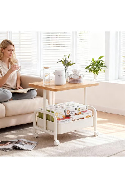 TAPIT Rolling End Table, Coffee Table with Storage Organizer Cart, Modern Sid...