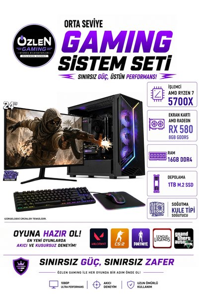 ÖZLEN X94 RYZEN 7 5700X RX 580 8GB 16GB RAM 1TB M.2 SSD 24'' Full HD 200Hz Oy...