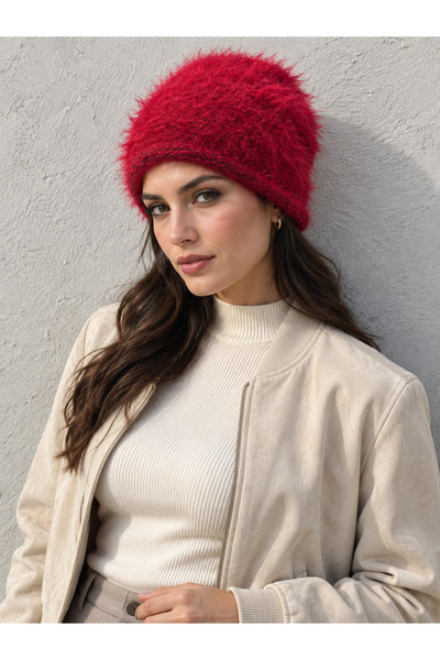 Luminos Butik Women's Red Long Furry Plush Beret Bere1156