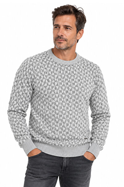 Pulltonic Men's Crew Neck Geometric Pattern Sweater