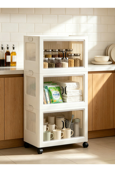 Generic 2 3 4 5 Tier Stackable Storage Cabinet with Wheels, White Plastic Fol...