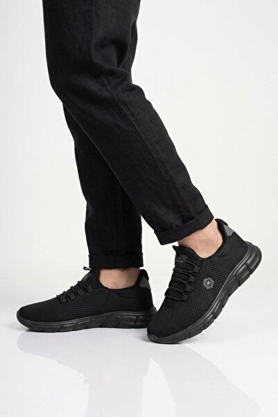 WALKWAY Black-Black Mesh Lightweight Flexible Men's Sports Shoes 26134 m