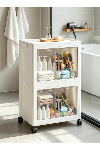 Generic 2 3 4 5 Tier Stackable Storage Cabinet with Wheels, White Plastic Fol...