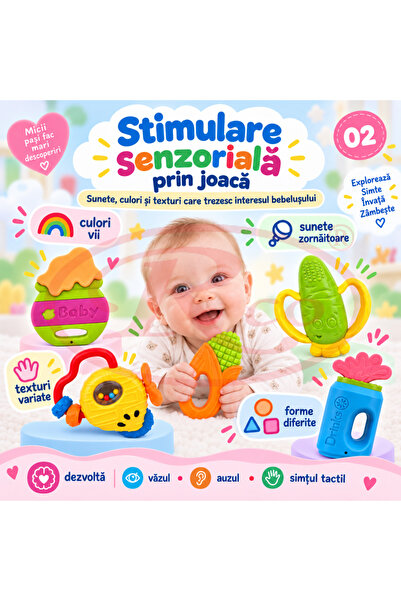 RCO Set jucarii zornaitoare cu forme inovatoare, texturi diferite, multicolore, 6 buc, + 3-6 luni