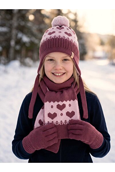 Aware Time Kitti 4-8 Years Old Girls' Lined Scarf, Beanie, Gloves 3-Piece Set