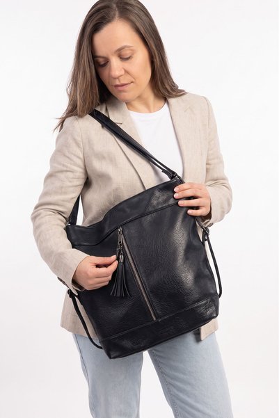 Luvenis Women's Black Multifunctional Shoulder & Backpack |   Soft Leather Large Internal Volume Daily Bag