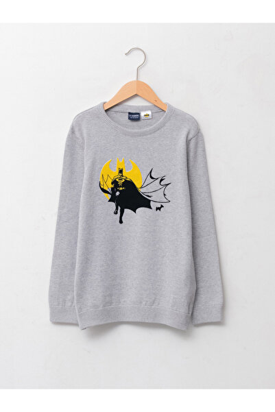 LC Waikiki Crew Neck Batman Pattern Long Sleeve Boy Slim Knitwear Sweater