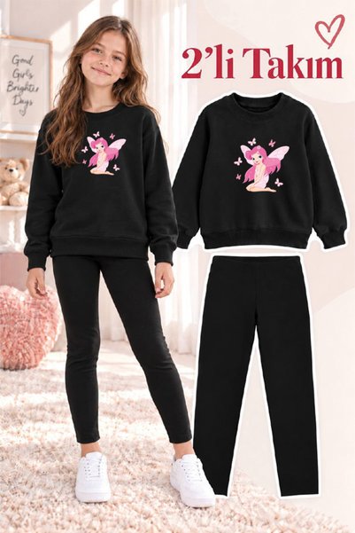 genosha Girl's Crew Neck Sweatshirt and Leggings 2-Piece Set