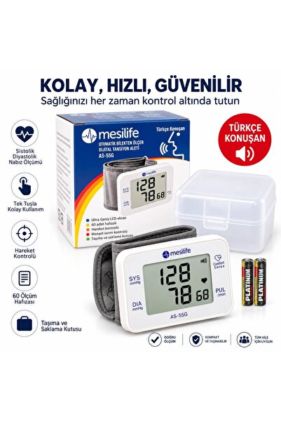 Mesilife Bilekten Tansiyon Aleti Türkçe Konuşan Dijital Tansiyon Ölçer 60 Haf...