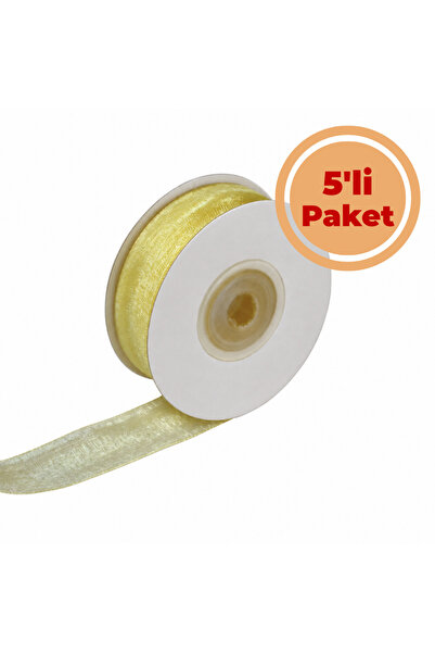 Renk İthalat Organza Ribbon 2 cm 25 Yards 5'Li Package Colors Light Yellow Bk03