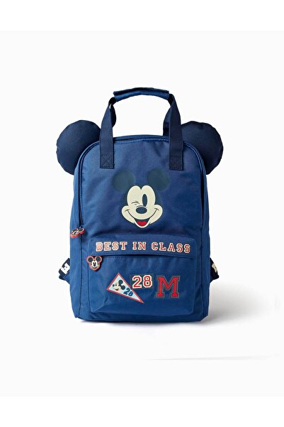Ziddy Backpack With Mickey Prints And 3D Ears For Baby Boys, Dark Blue