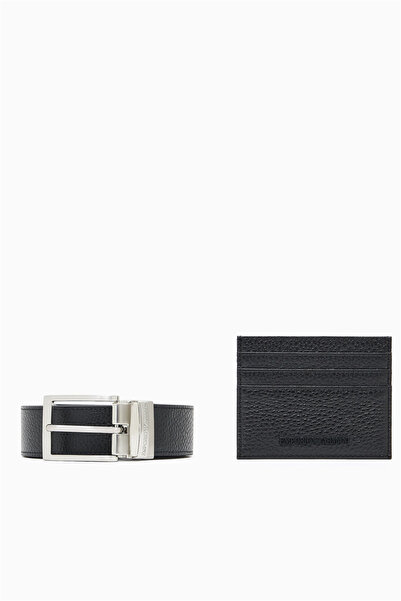 Emporio Armani Erkek Kemer+Kartlık Siyah