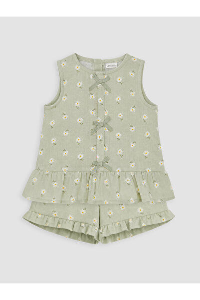 LC Waikiki Set de pantaloni scurți pentru fetițe cu imprimeu cu margarete
