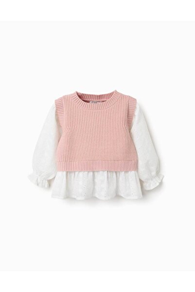 Ziddy Dual-Fabric Jumper For Baby Girls, White/Light Pink