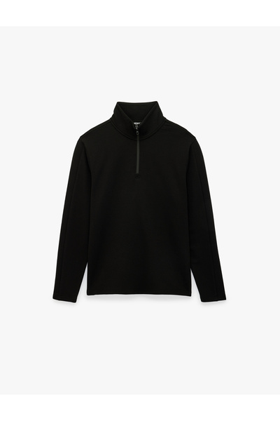 Koton Cotton Straight Fit Long Sleeve Half Zipper Stand Collar Sports Sweatshirt