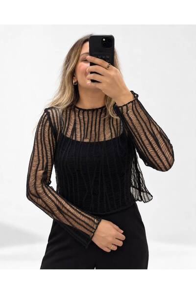 FUBAOFFİCİAL ajurlu merserize triko bluz