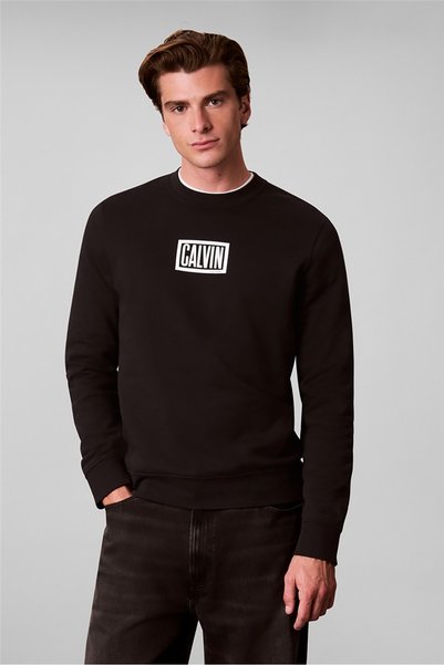 Calvin Klein Ls 350Terry Eu Clvin Box Logo Cn سويت شيرت برقبة دائرية للرجال ب...