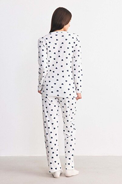 C&City Yumuşak Dokulu Desenli Pijama Takımı Kalp