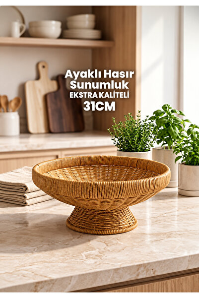 SHARI 31CM Ayaklı Sunumluk - Dekoratif Meyvelik Çerezlik - Rattan Kase Tabak ...