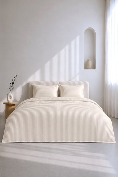 Otello Duvet Cover Set, Striped Satin – Striped Pearl - Extra King Size