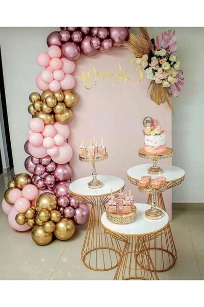 partiora konsept Pastel Krom Pembe Zincir Doğum Günü Balon Zincir Seti