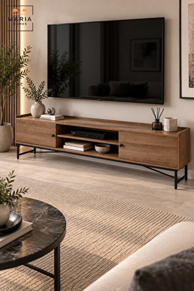 MARIA HOMES Modern TV Stand 160 × 40 × 50 cm | Brown Wood Finish TV Unit with...