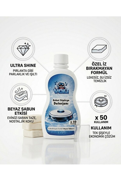 Rovexa Robot Süpürge Deterjanı & Mop Temizleme Sıvısı 500 ml x 2 100 Kullanım - Beyaz Sabun Temizlik Suyu
