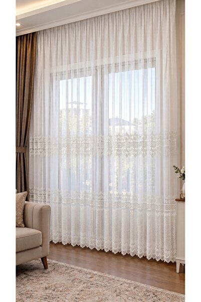 ÇİFT SIRALI ŞIK BAMBU ZEMİN BRODE PERDE 1/3 PİLE