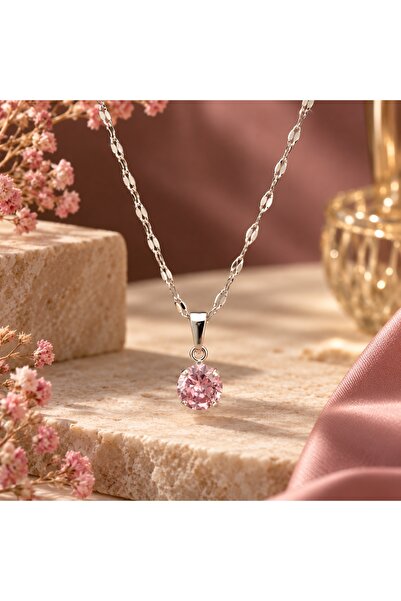 Liacharm Pink Zircon Stone Steel Necklace | Stylish and Tarnish-Resistant Wom...