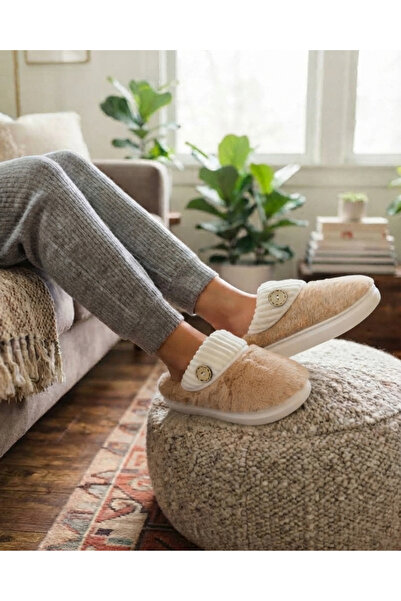 Enes Ayakkabıcılık Women's Button Detailed, Soft, Plush, Washable Home Slippe...