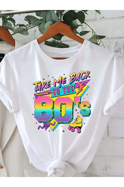 one button Take Me Back To The 80's Baskılı Renkli Paten Tasarımlı 80'ler Akı...
