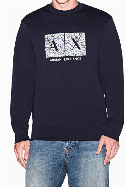 Armani Exchange Men's Regular Fit Long Sleeve Cotton Logo Patterned Navy Blue...