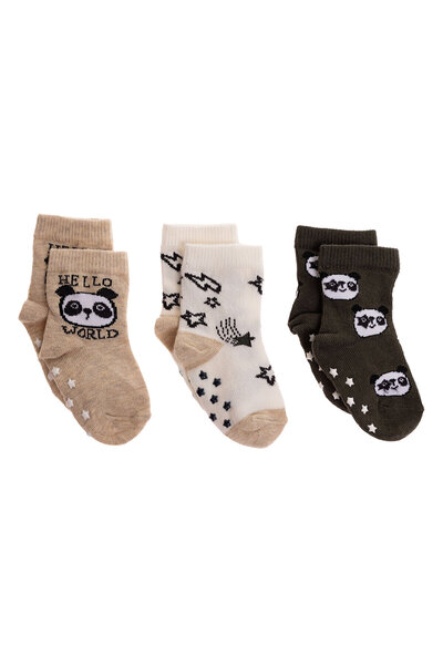 ebebek Hello Baby HelloBaby Erkek Bebek 3lü Kaydırmaz Çorap Hayvan Baskılı