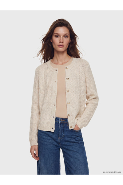LC Waikiki Cardigan tricotat de damă, cu guler rotund și model