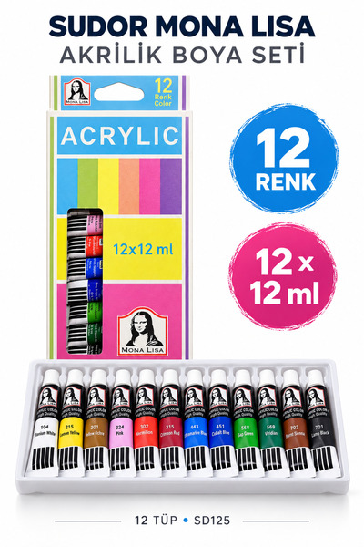Südor Mona Lisa SD125 Akrilik Boya Seti 12 Renk 12 × 12 ml Tüp