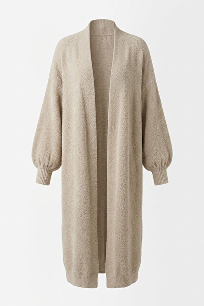 MAGARDE Shawl Collar Soft Textured Long Cardigan - Beige