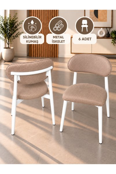DEREN HOME Calvin Serisi 6 Adet Mutfak Yemek Odası Sandalyesi Silinebilir Kum...