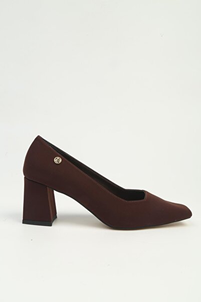 Pierre Cardin حذاء نسائي بني من الساتان بكعب سميك PC-56206