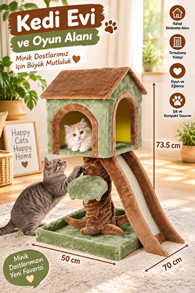 Yıldızhane Kedi Tırmalama Ağacı ve Oyun Evi 70x50x74 cm Çok Katlı Kedi Kulesi...